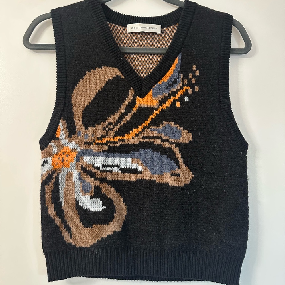 Christopher Esber Black Knit Vest with Multicolor Flower Detail